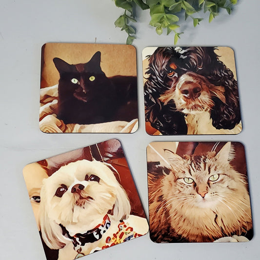 Custom Pet Photo coasters, Dog coasters, Cat coasters, Pet Portrait coasters,  gift for dog mom, gift for dog dad - Wags and Willows