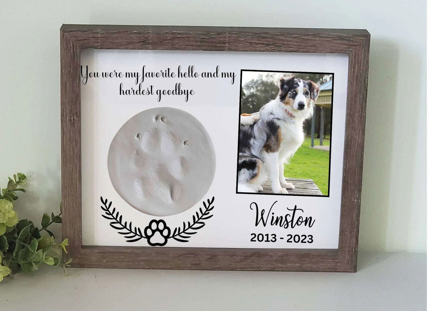 Dog Memorial frame, cat memorial frame, paw print shadow box - Wags and Willows
