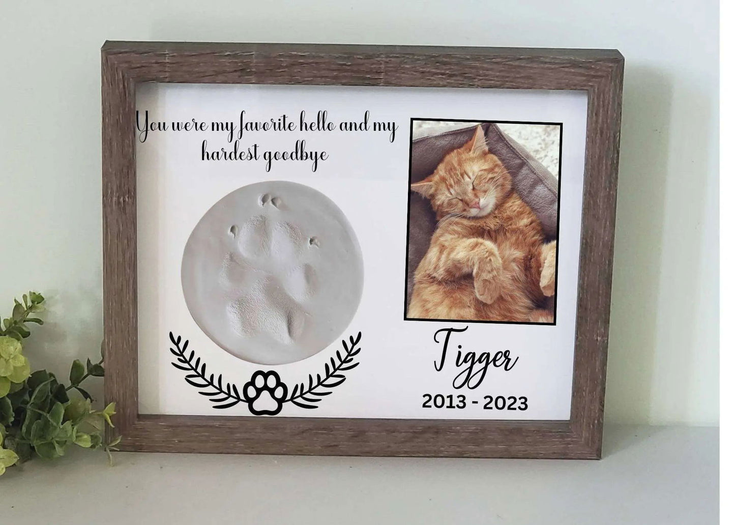 Dog Memorial frame, cat memorial frame, paw print shadow box - Wags and Willows