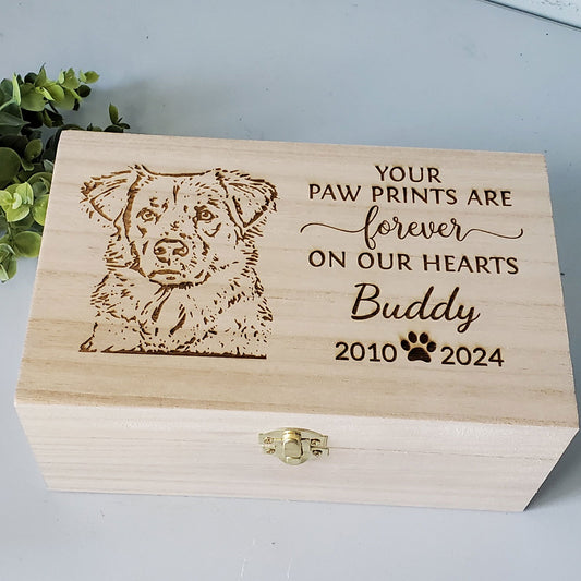 Engraved Wood Pet Urn for dogs, Engraved Wood pet urn for cats, Pet Memorial Box - Wags and Willows