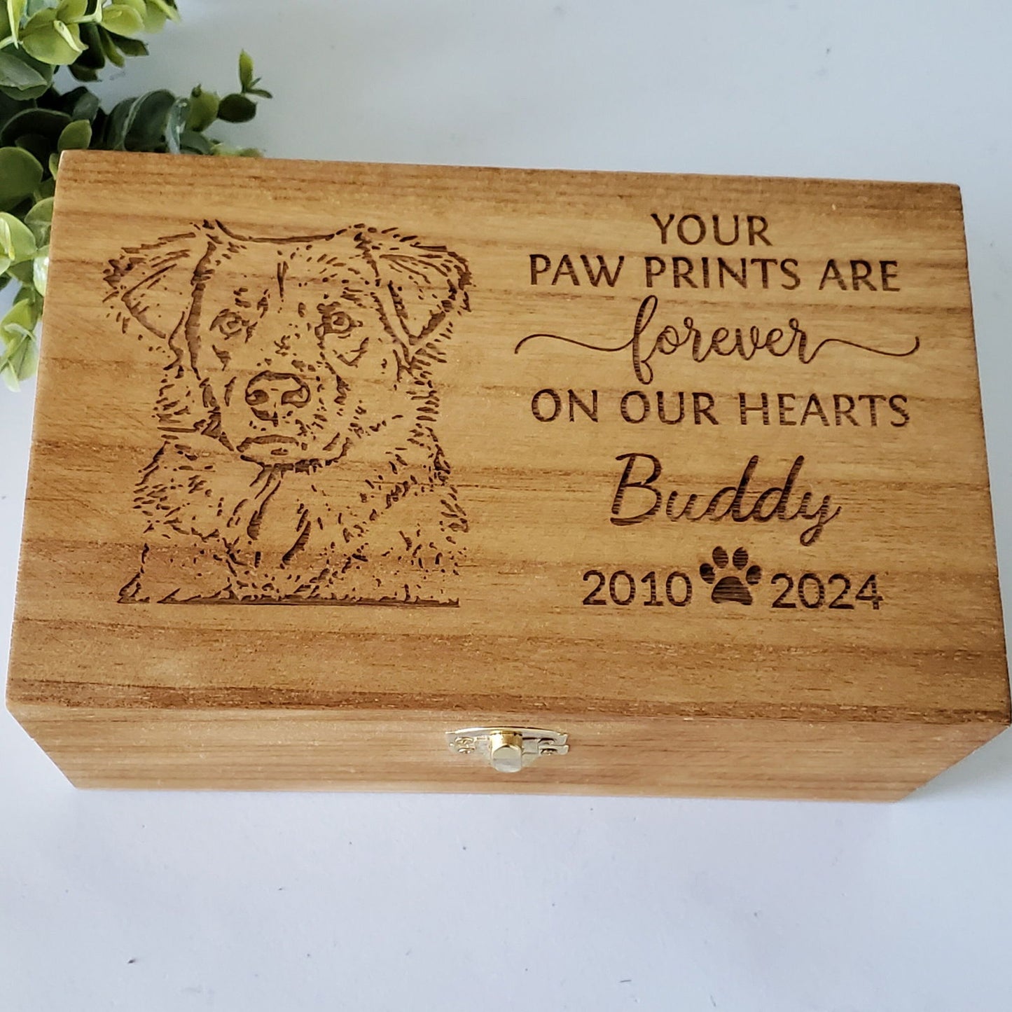 Engraved Wood Pet Urn for dogs, Engraved Wood pet urn for cats, Pet Memorial Box - Wags and Willows
