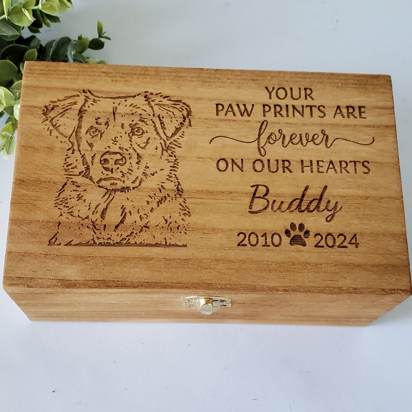 Engraved Wood Pet Urn for dogs, Engraved Wood pet urn for cats, Pet Memorial Box - Wags and Willows