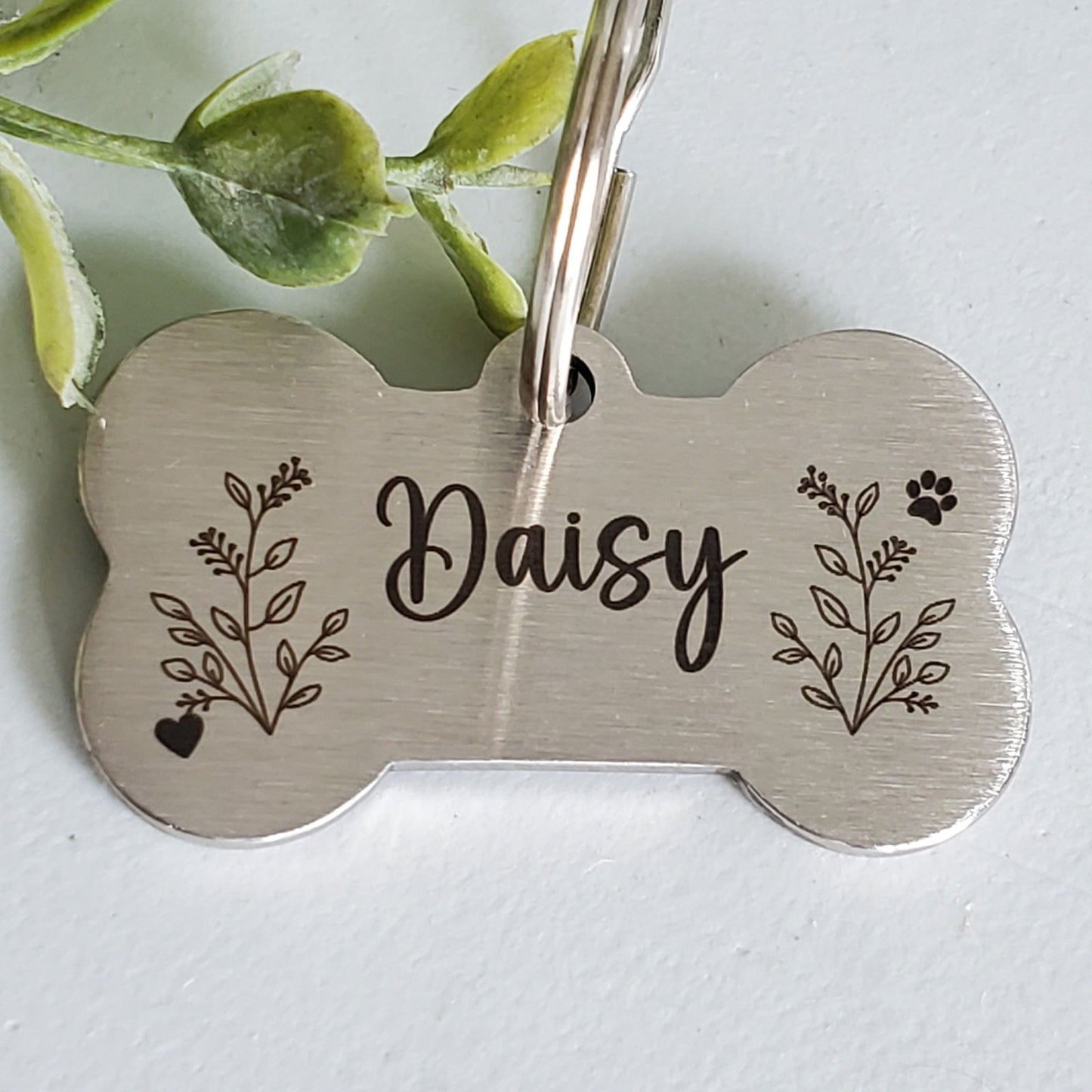Personalized Dog Name Tag, Dog Tag for girl dog, Personalized Pet ID Tag, engraved stainless steel dog tag - Wags and Willows