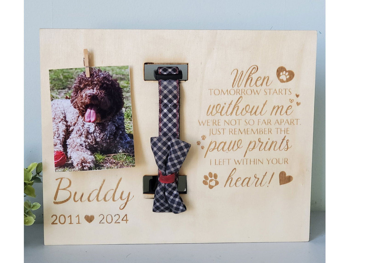 Pet Collar Memorial frame, Dog Memorial Frame, Loss of dog Gift, dog Photo Frame, Pet Sympathy Gift, Gift for Loss of Dog, Wood frame - Wags and Willows
