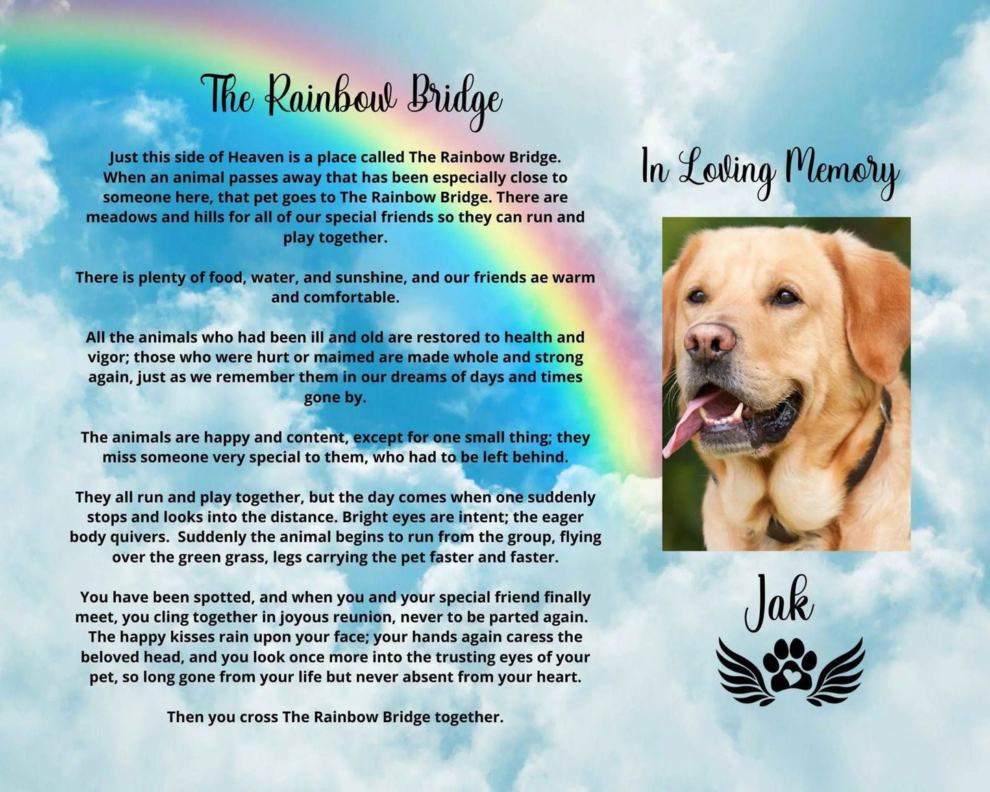 Pet Memorial Picture Frame - Wags and Willows