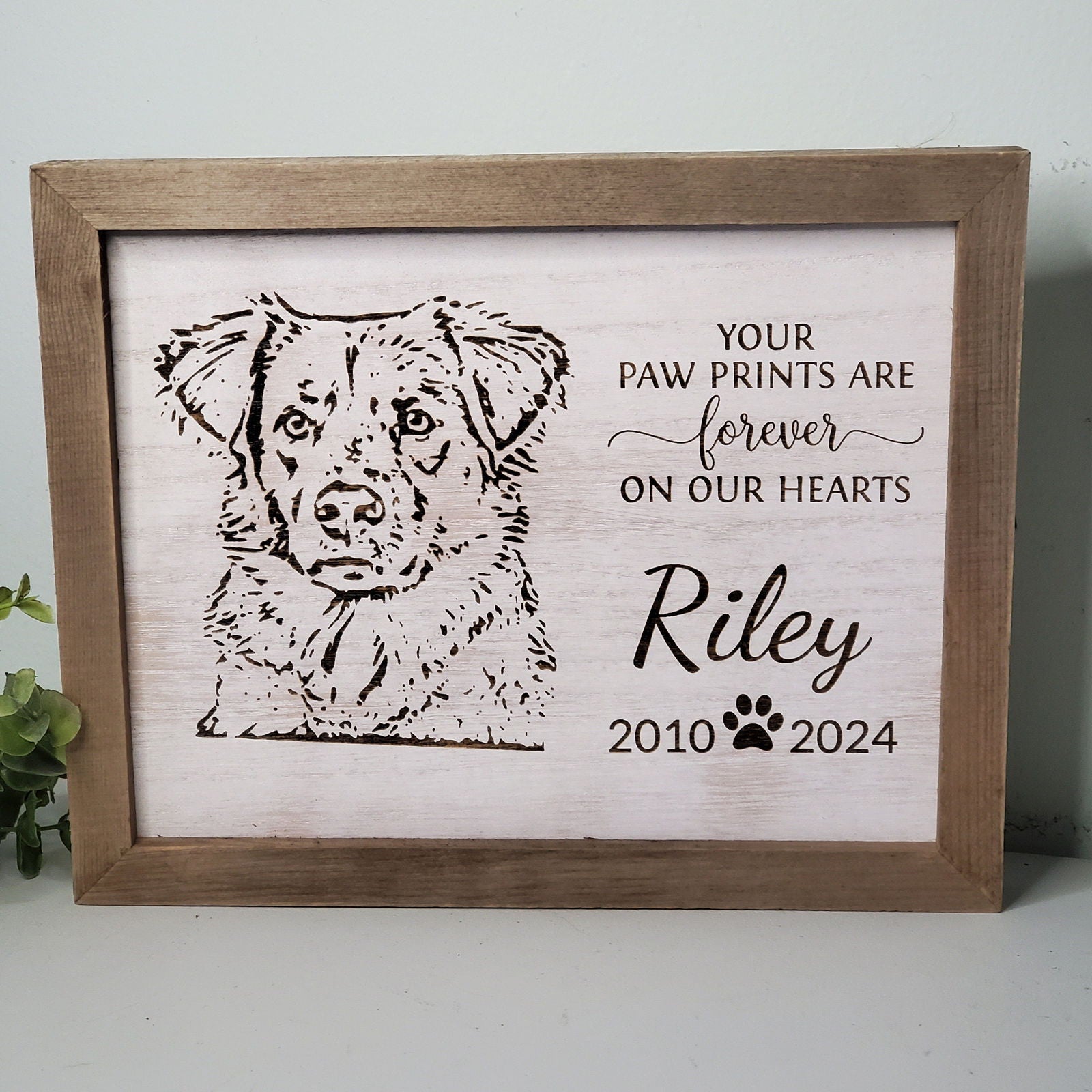 Pet Memorial Plaque, Pet Memorial Gift, Custom Pet Portrait engraved wood sign, Dog Memorial  Portrait,  Cat Memorial  Portrait - Wags and Willows