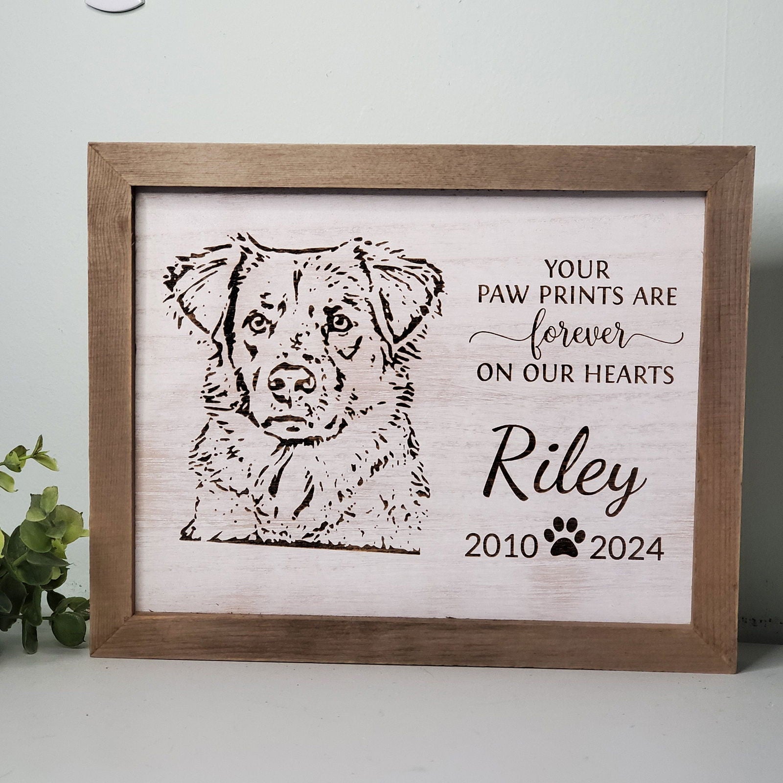 Pet Memorial Plaque, Pet Memorial Gift, Custom Pet Portrait engraved wood sign, Dog Memorial  Portrait,  Cat Memorial  Portrait - Wags and Willows