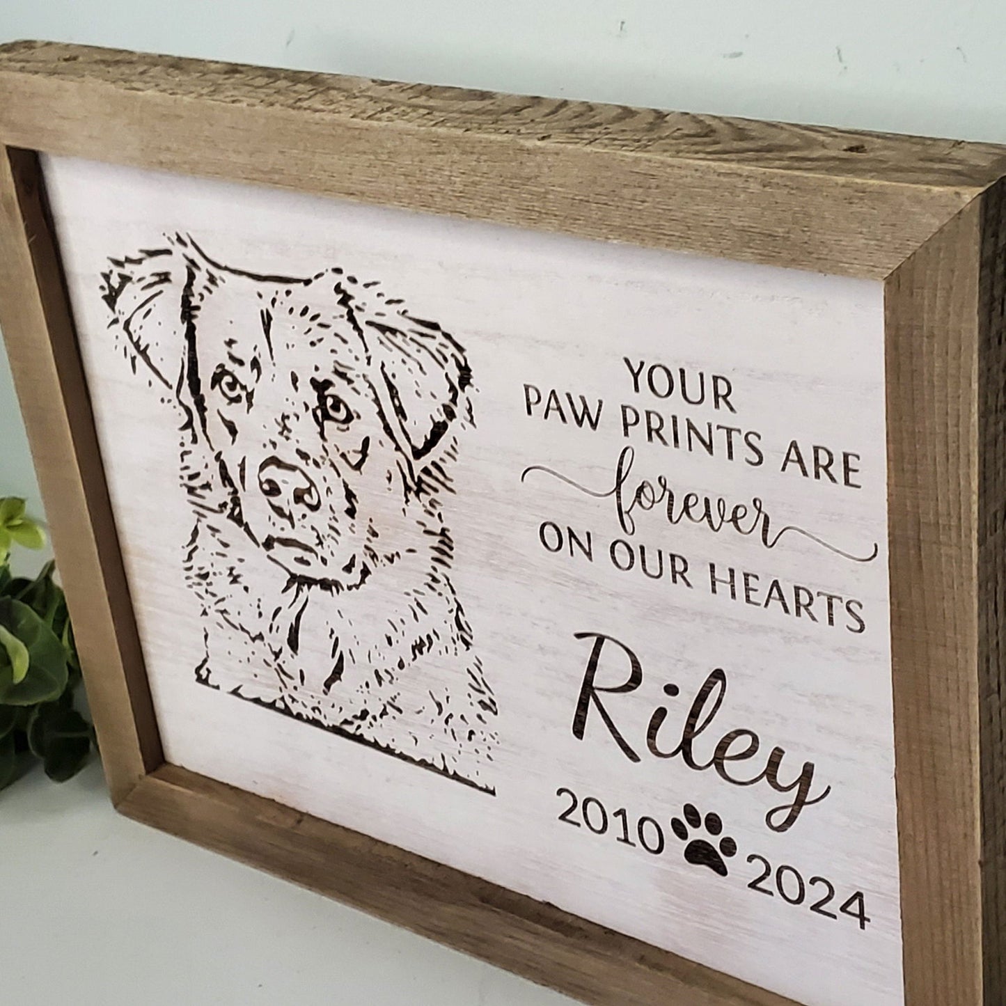 Pet Memorial Plaque, Pet Memorial Gift, Custom Pet Portrait engraved wood sign, Dog Memorial  Portrait,  Cat Memorial  Portrait - Wags and Willows