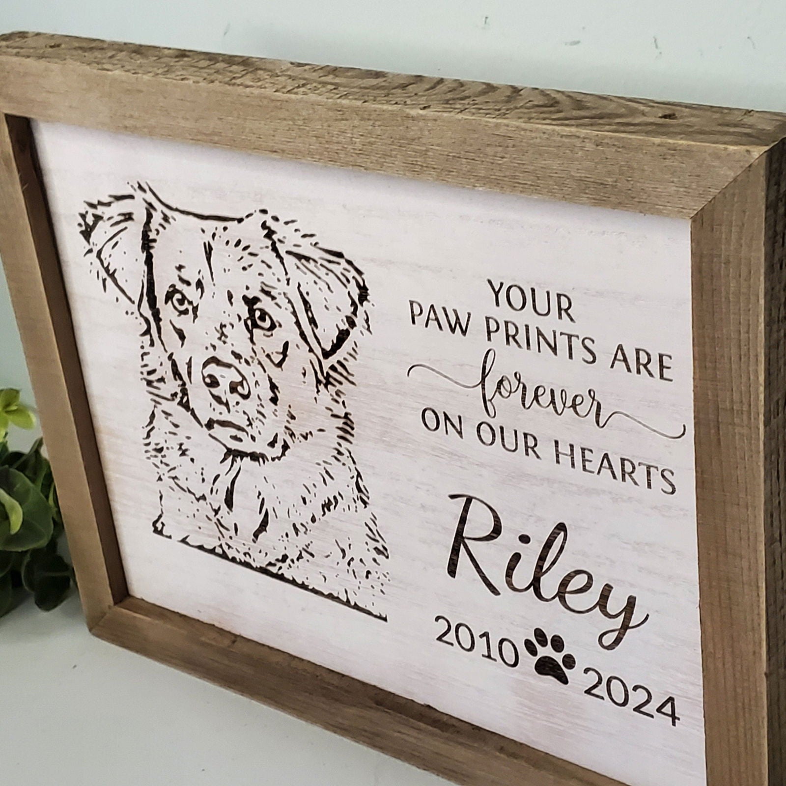 Pet Memorial Plaque, Pet Memorial Gift, Custom Pet Portrait engraved wood sign, Dog Memorial  Portrait,  Cat Memorial  Portrait - Wags and Willows
