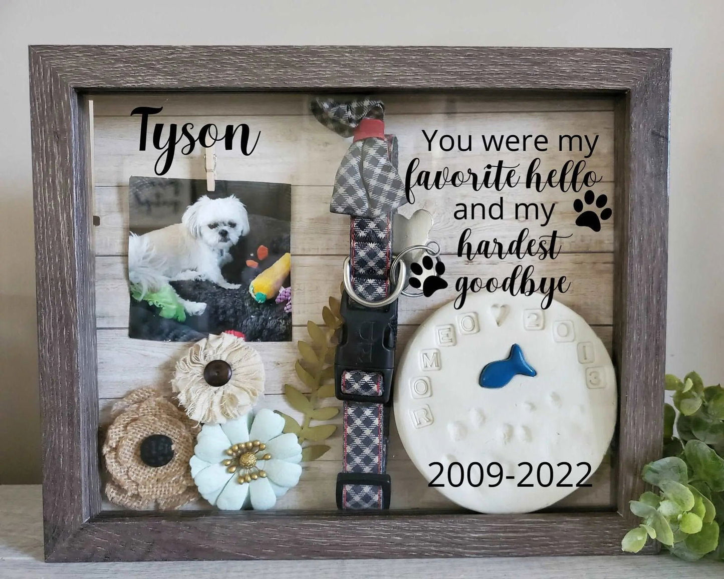Pet Memorial Shadow box, Dog Memorial Frame, Paw Print Holder - Wags and Willows