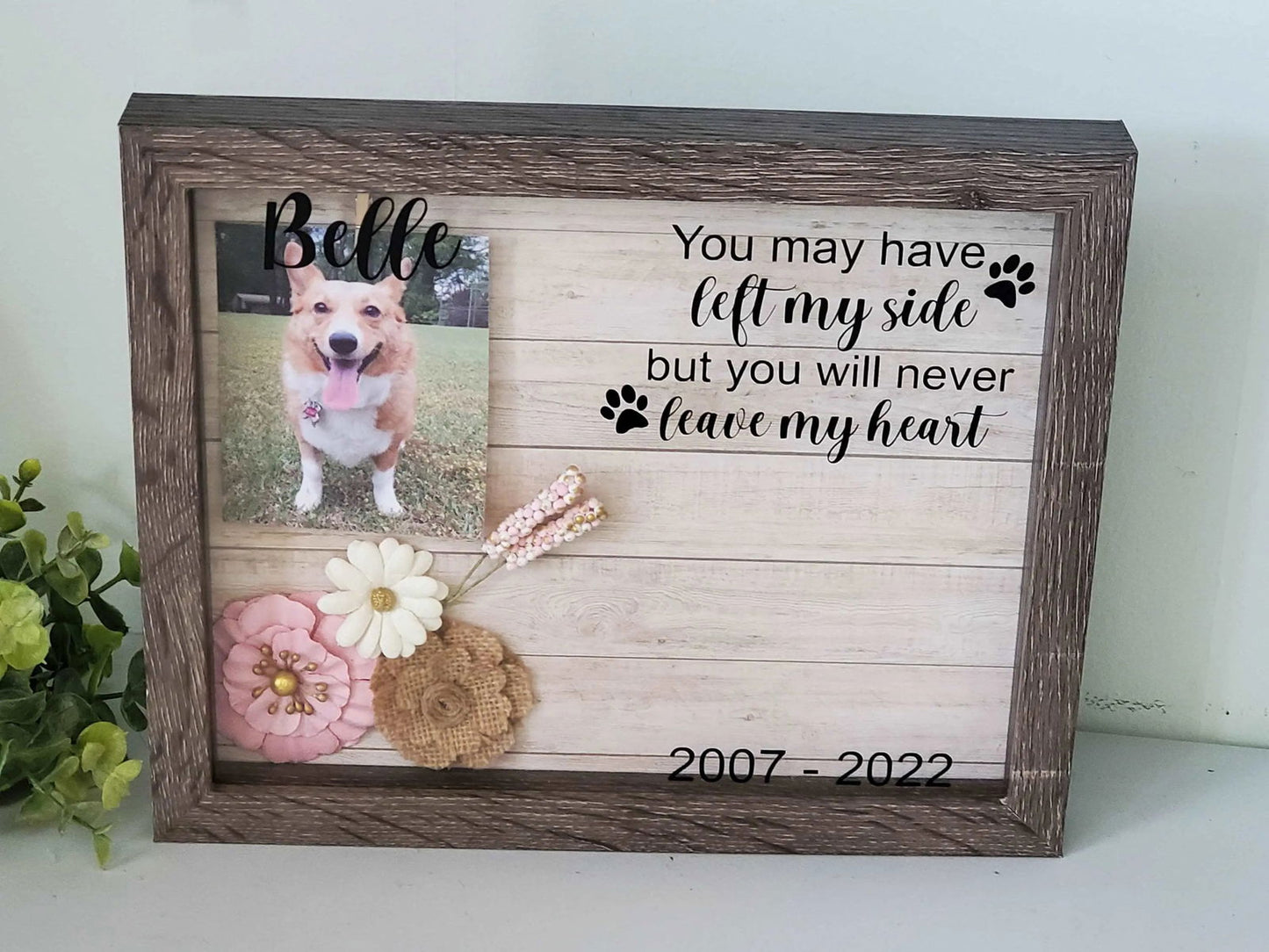 Pet Memorial Shadow box, Dog Memorial Frame, Paw Print Holder - Wags and Willows
