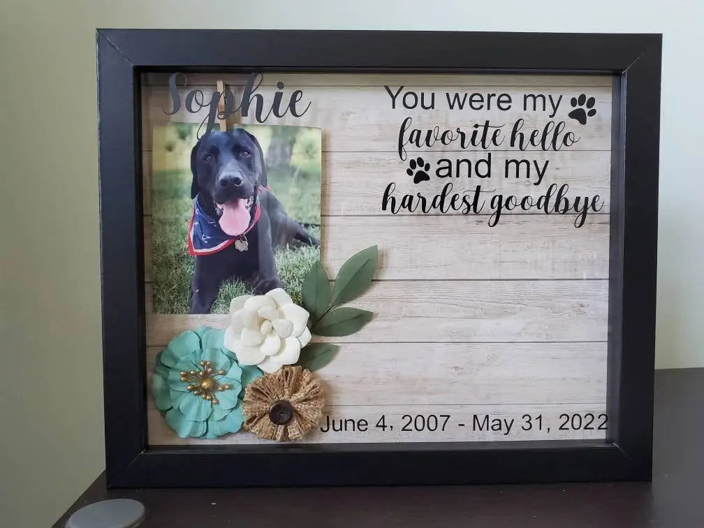 Pet Memorial Shadow box, Dog Memorial Frame, Paw Print Holder - Wags and Willows