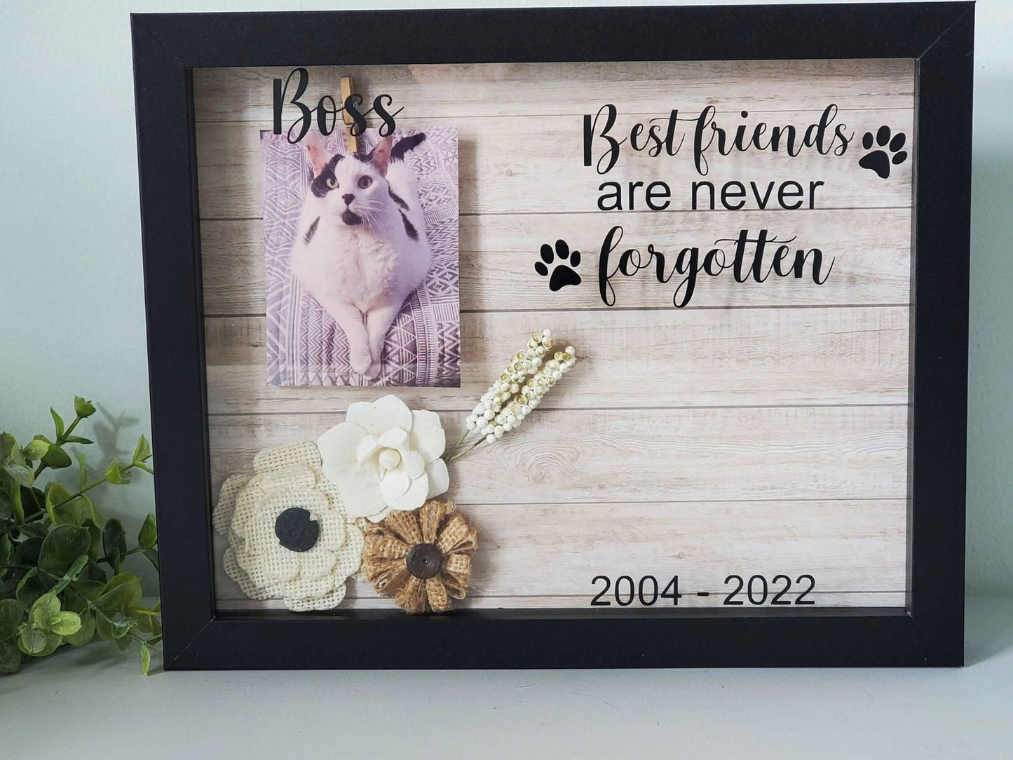 Pet Memorial Shadow box, Dog Memorial Frame, Paw Print Holder - Wags and Willows