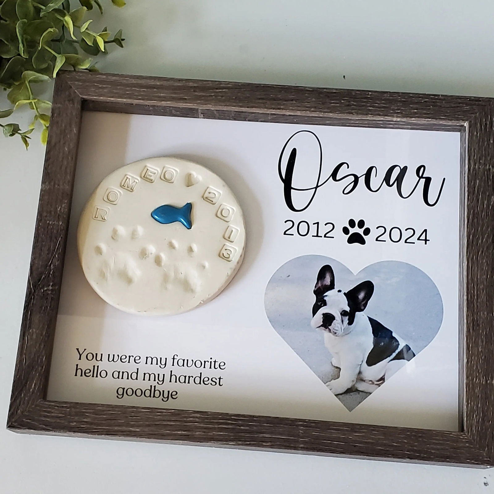 Pet Memorial frame for paw print - Wags and Willows