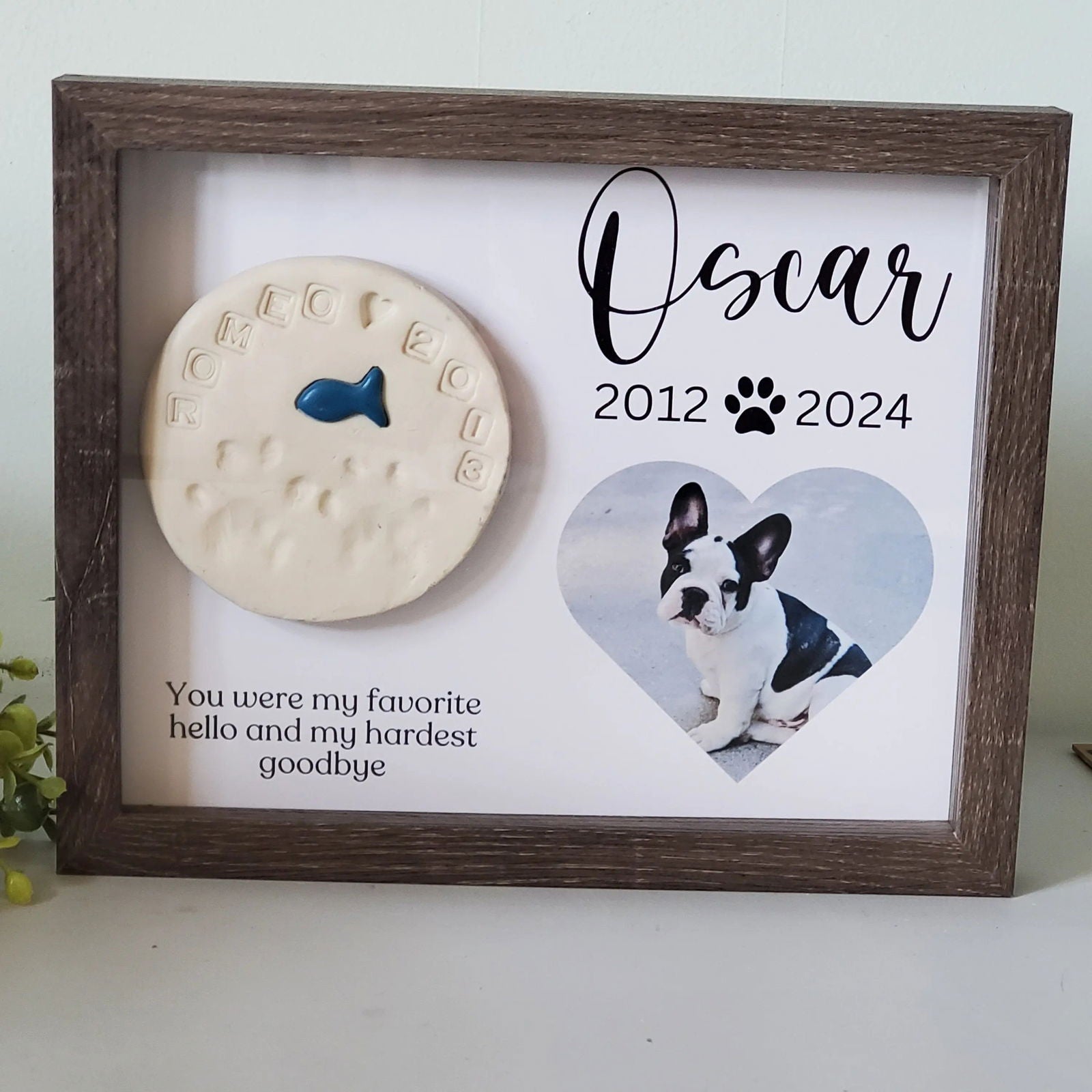Pet Memorial frame for paw print - Wags and Willows