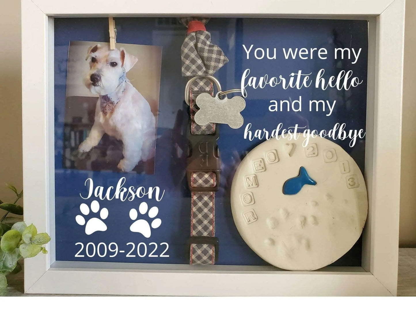 Pet Memory box, paw print shadow box, dog shadow box, cat shadow box - Wags and Willows