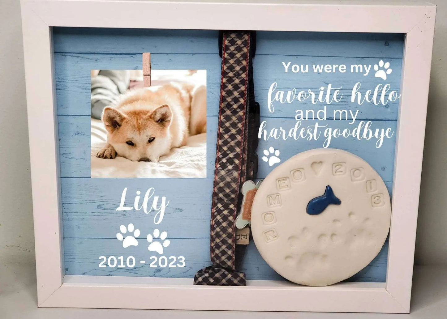 Pet Memory box, paw print shadow box, dog shadow box, cat shadow box - Wags and Willows