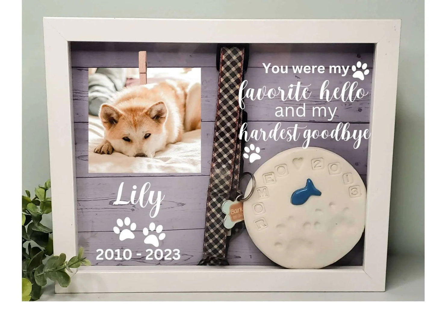 Pet Memory box, paw print shadow box, dog shadow box, cat shadow box - Wags and Willows