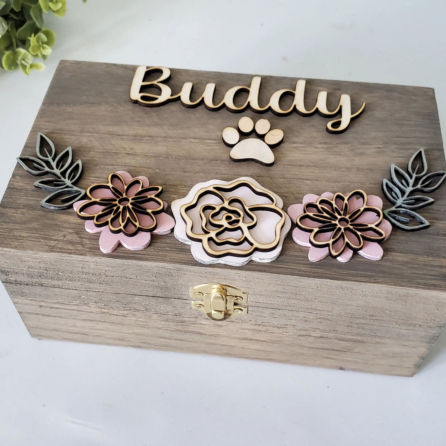 Pet Urn for dogs, pet urn for cats, Pet Memorial Box, pet urn with flowers, Large Dog Urn, Memory Box for pet - Wags and Willows