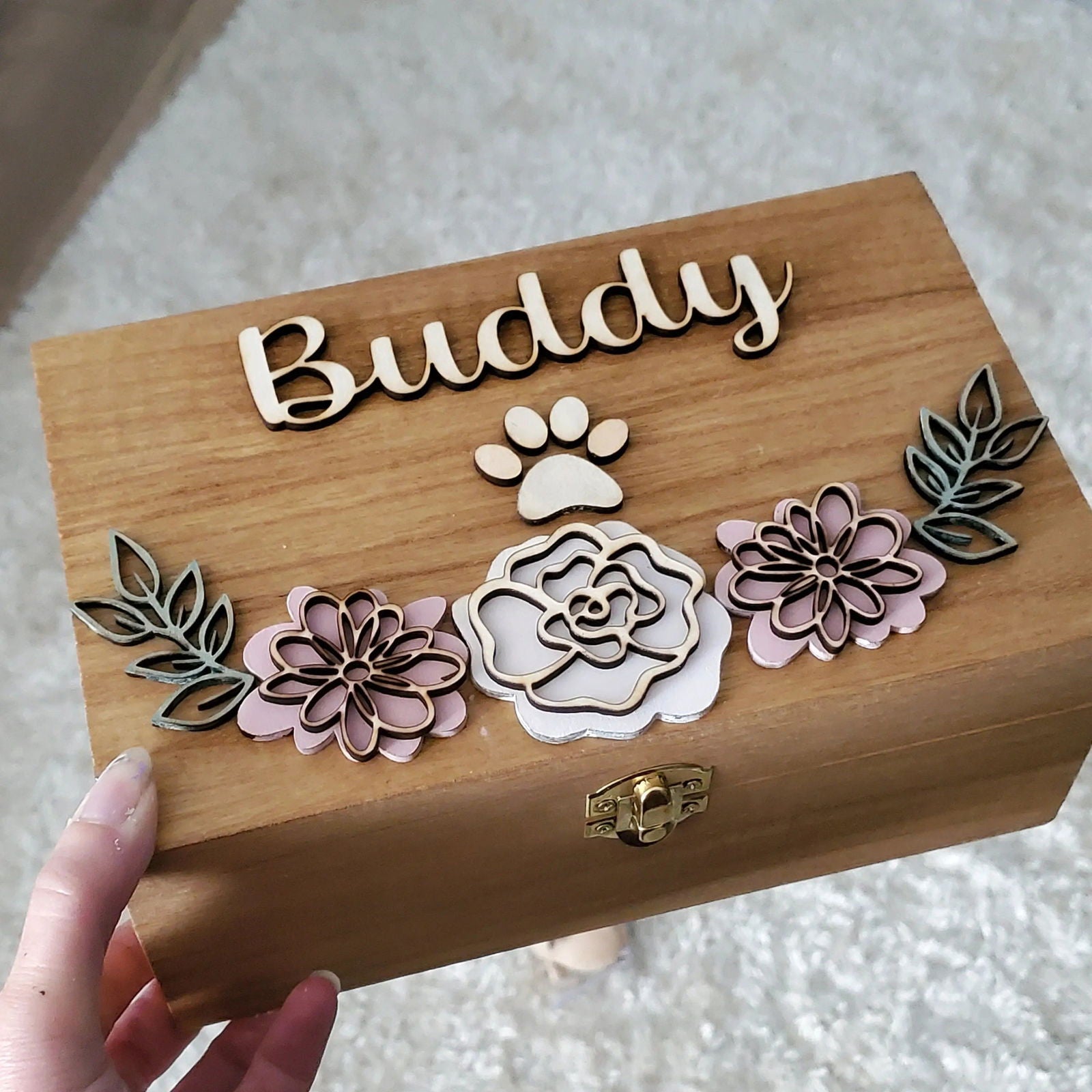 Pet Urn for dogs, pet urn for cats, Pet Memorial Box, pet urn with flowers, Large Dog Urn, Memory Box for pet - Wags and Willows