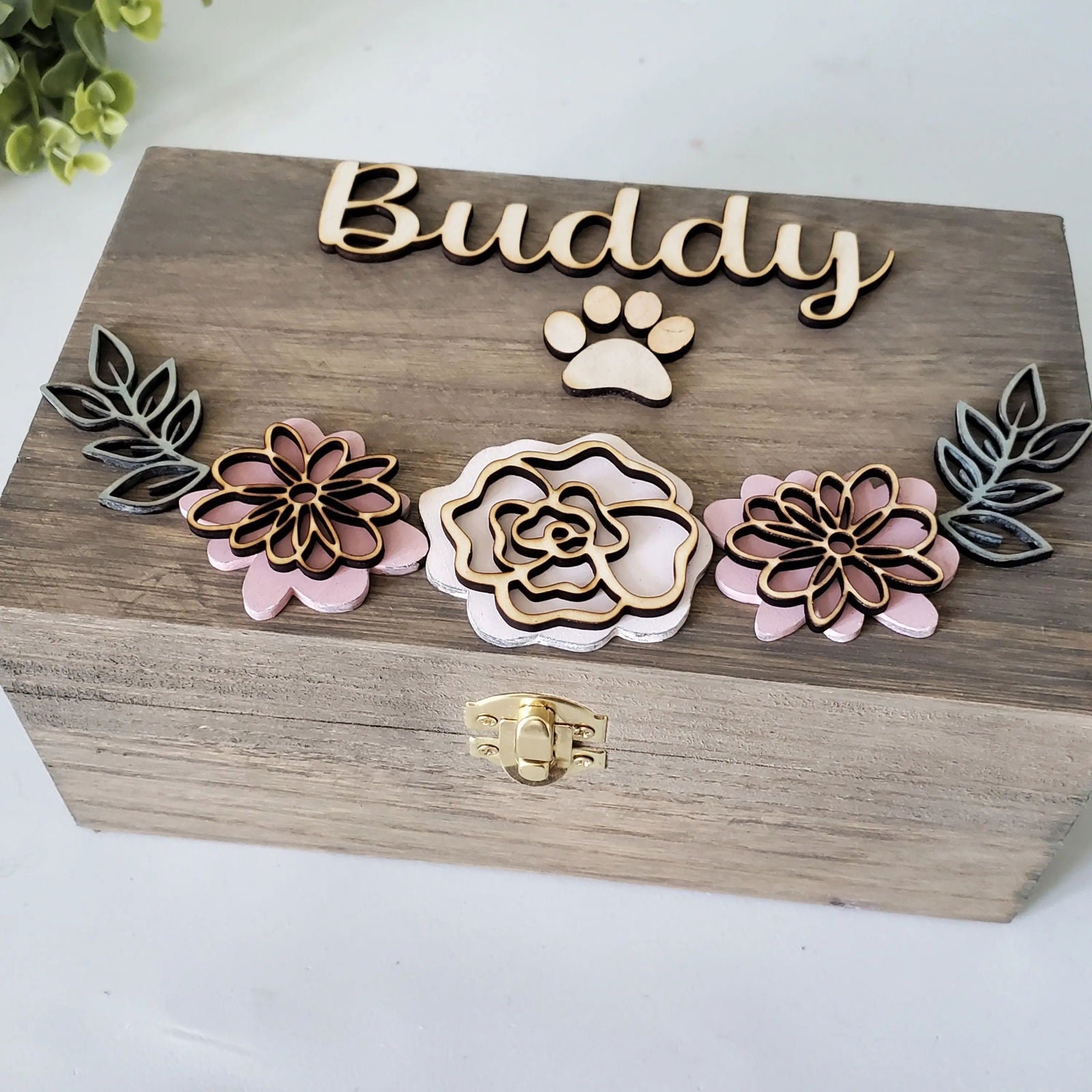 Pet Urn for dogs, pet urn for cats, Pet Memorial Box, pet urn with flowers, Large Dog Urn, Memory Box for pet - Wags and Willows