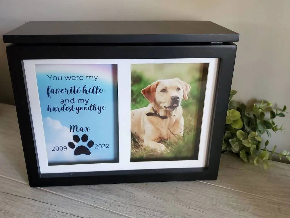 Pet cremation urn with picture frame – Wags and Willows