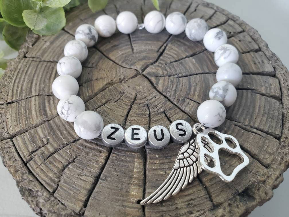 Pet memorial jewelry beaded bracelet, stretch beaded bracelet personalized with dog's name, cat's name, cat memorial,  pet loss - Wags and Willows