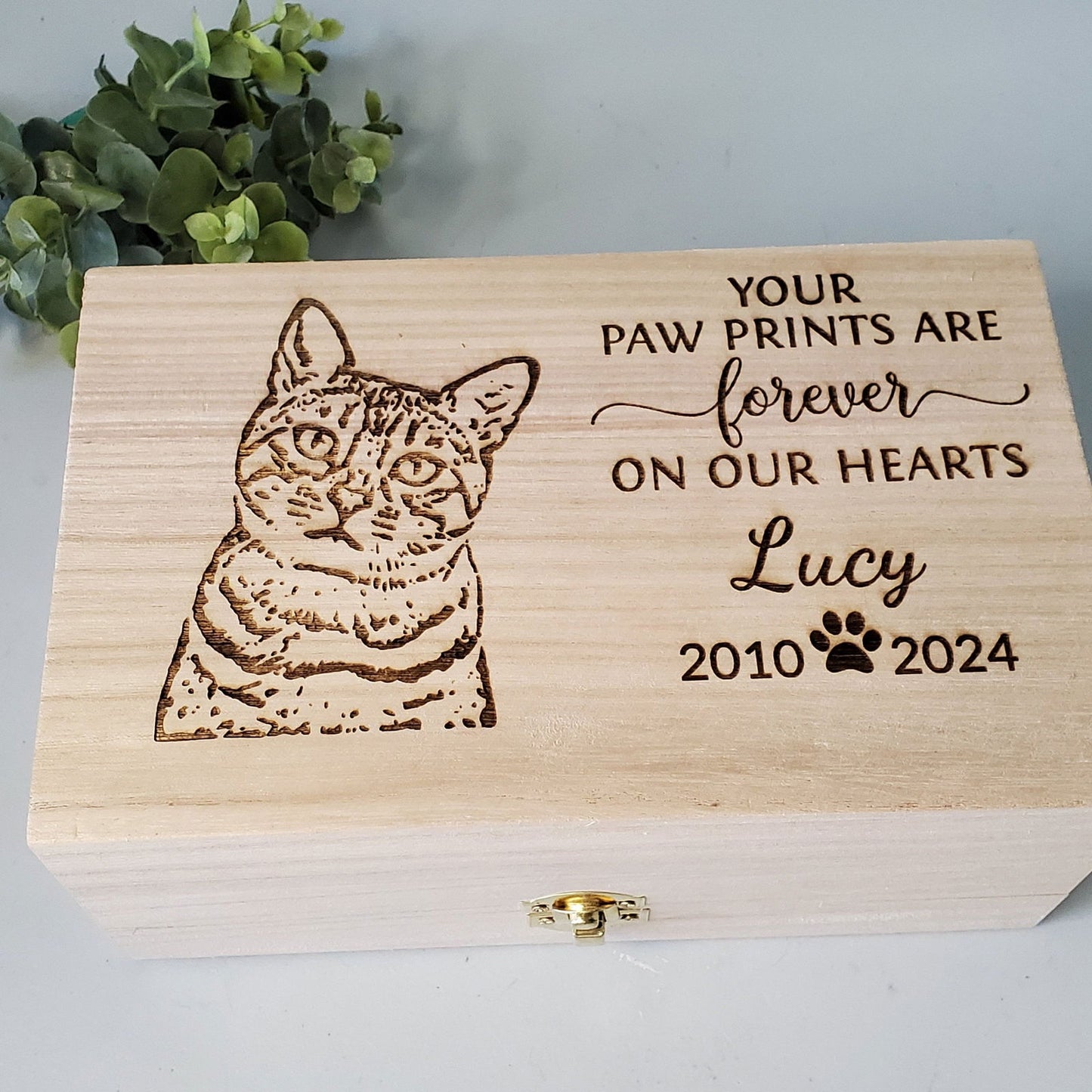 Pet urn for cats, personalized cat urn, Pet Memory Box, Engraved Wood Pet Urn for Cats - Wags and Willows