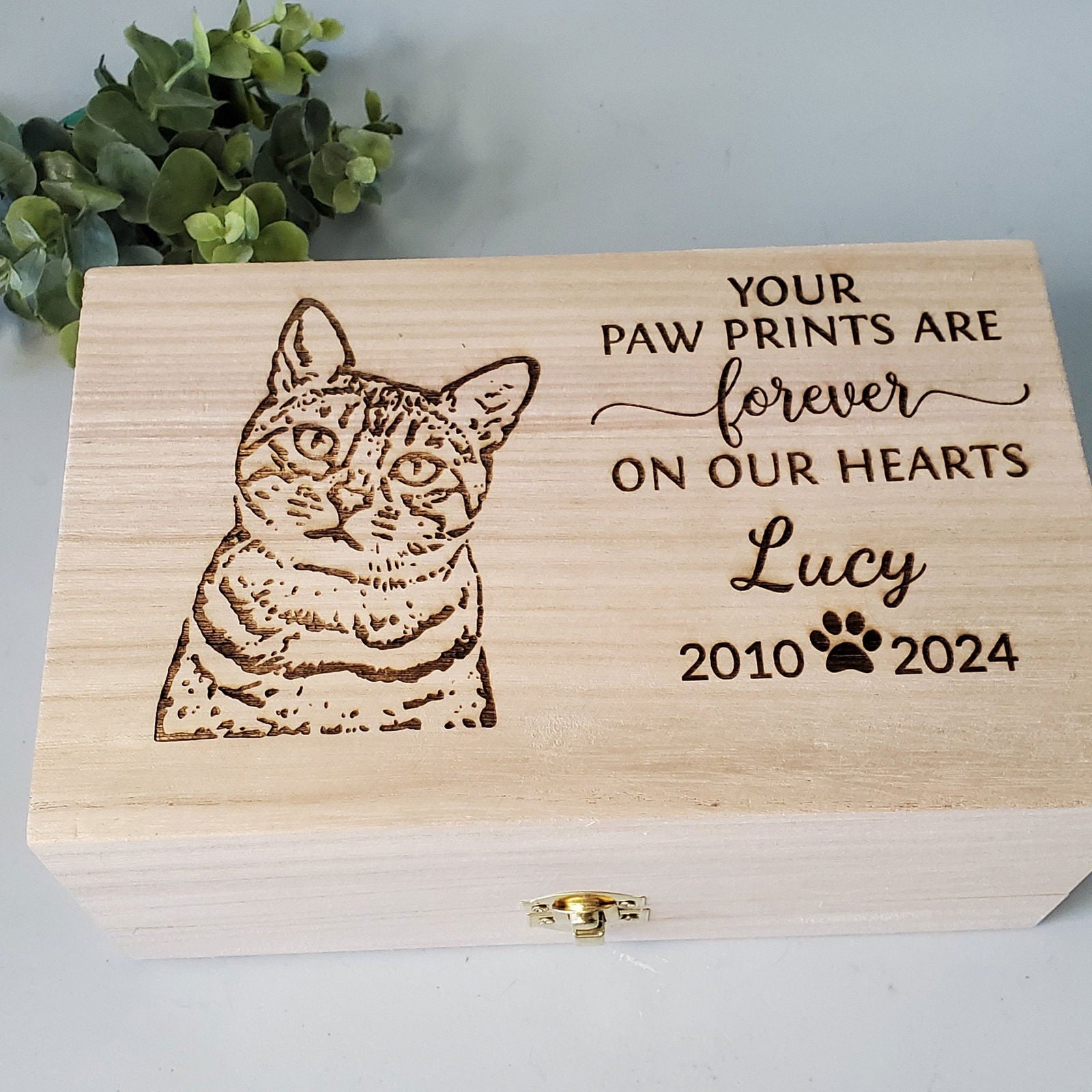 Pet urn for cats, personalized cat urn, Pet Memory Box, Engraved Wood Pet Urn for Cats - Wags and Willows