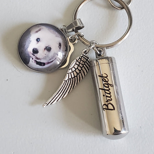 Pet urn photo keyring, Dog Memorial ashes jewelry, Dog Photo Keychain, Pet memorial urn Jewelry, Dog Loss Gift, Cat Memorial Jewelry - Wags and Willows