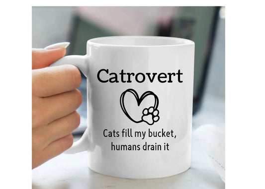 Catrovert Mug, Gift for cat Mom, cat Mom cup, - Wags and Willows 