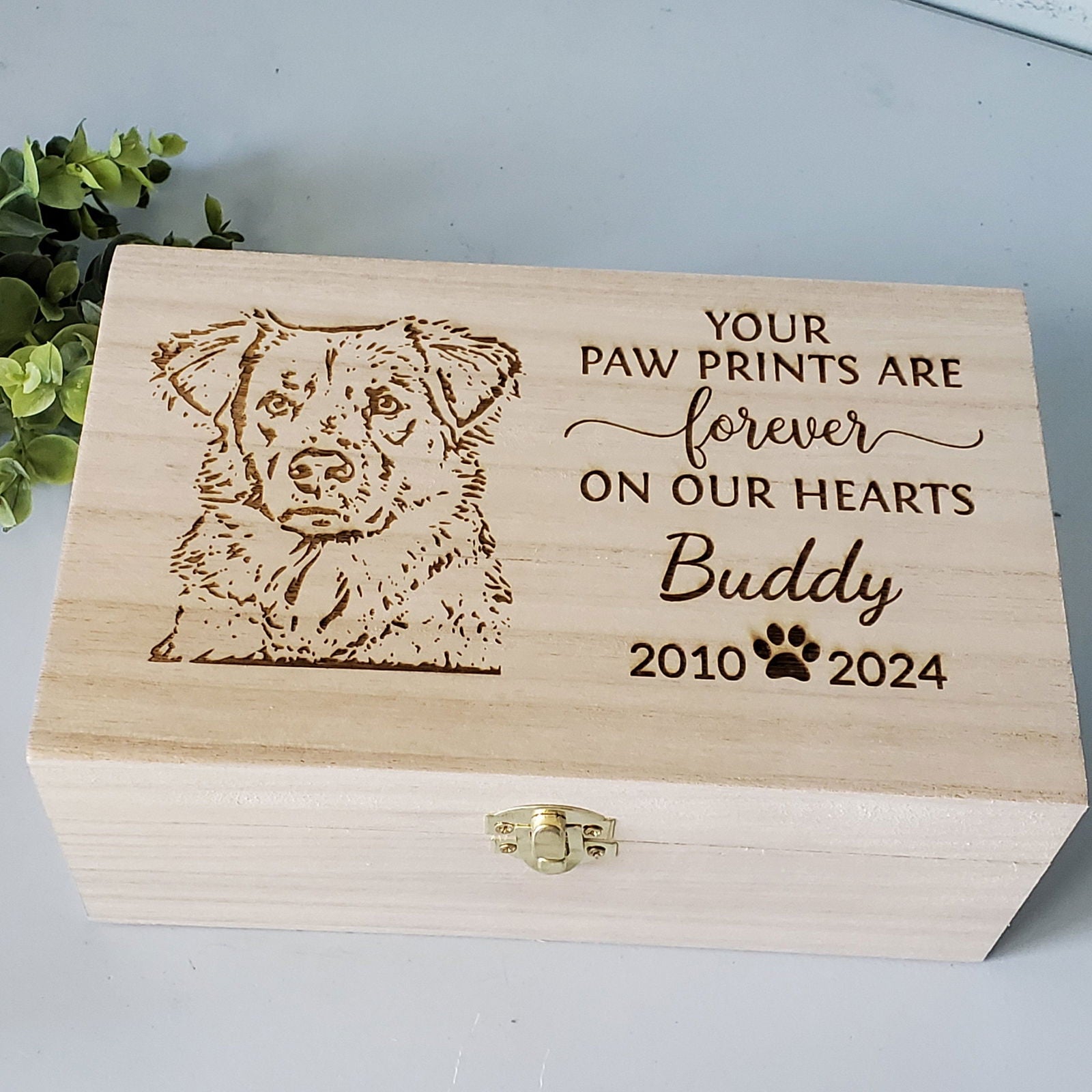 Engraved Wood Pet Urn for dogs, Engraved Wood pet urn for cats, Pet Memorial Box - Wags and Willows 