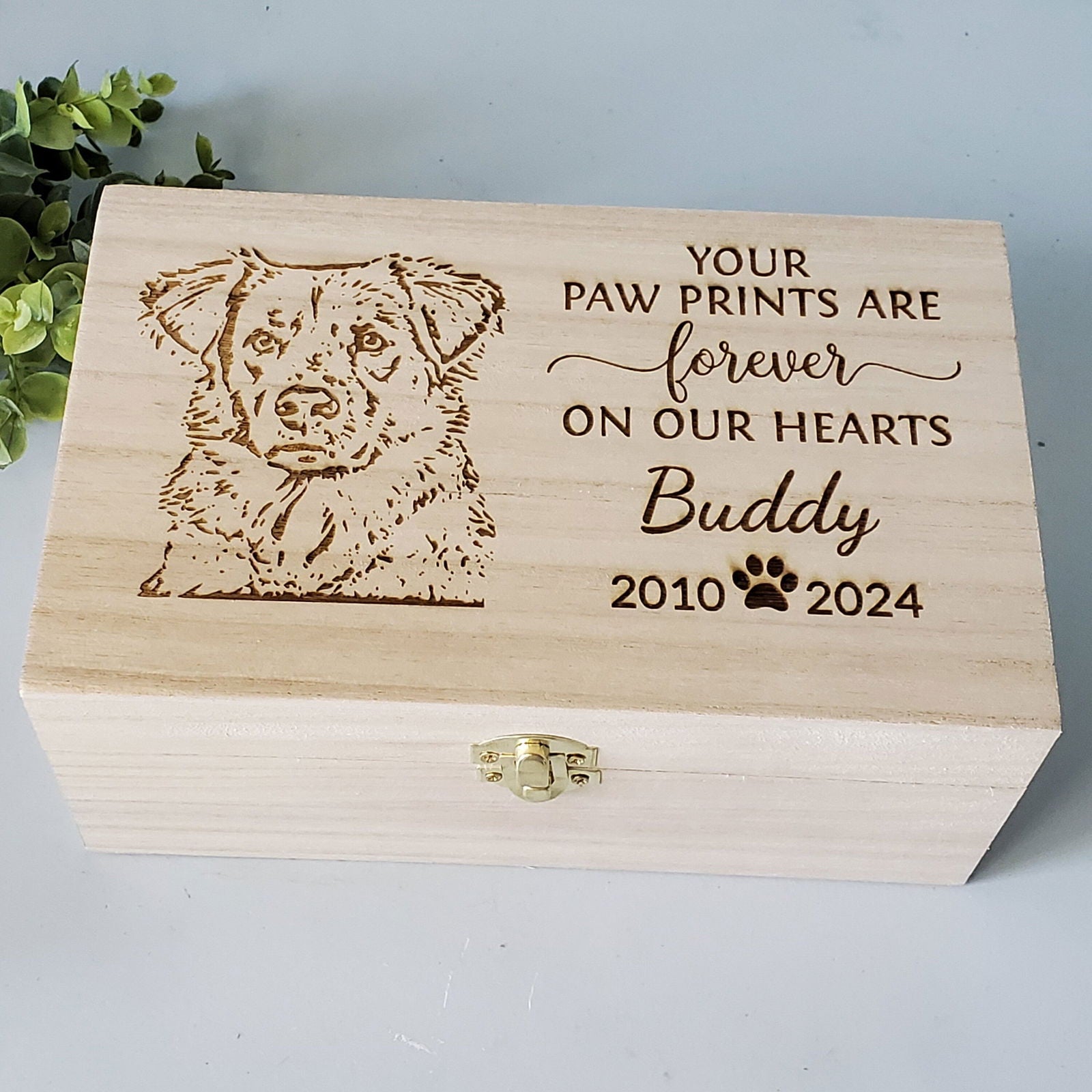 Engraved Wood Pet Urn for dogs, Engraved Wood pet urn for cats, Pet Memorial Box - Wags and Willows 