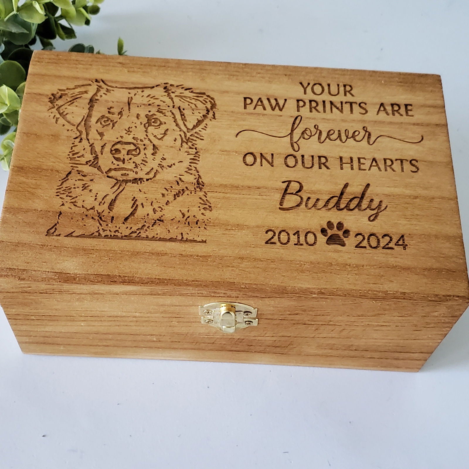 Engraved Wood Pet Urn for dogs, Engraved Wood pet urn for cats, Pet Memorial Box - Wags and Willows 