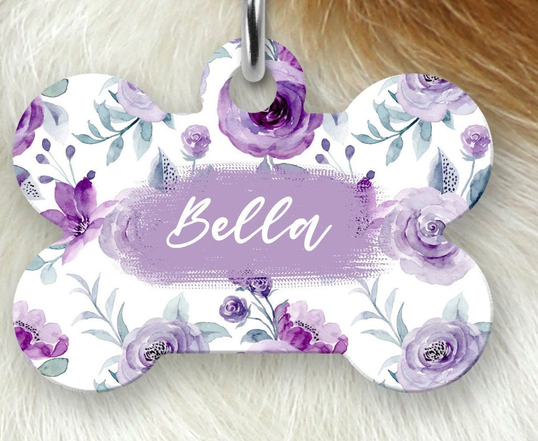 Floral Dog Name Tag, Dog Tag for girl dog, Personalized Pet ID Tag - Wags and Willows 