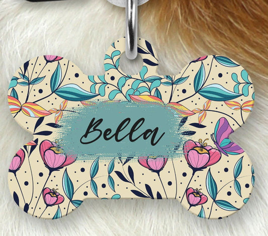 Floral Dog Name Tag, Dog Tag for girl dog, Personalized Pet ID Tag - Wags and Willows 