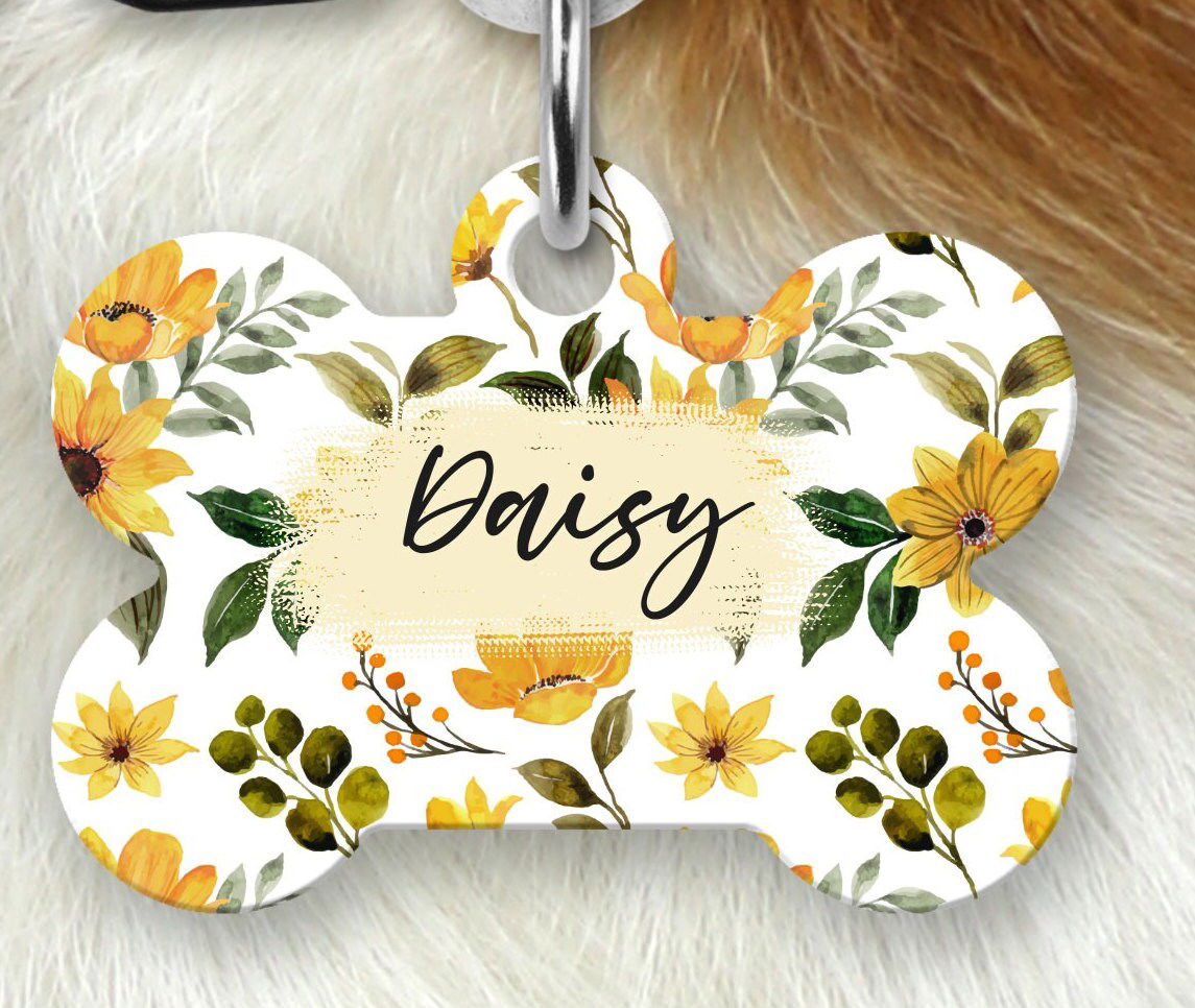 Floral Dog Name Tag, Dog Tag for girl dog, Personalized Pet ID Tag - Wags and Willows 