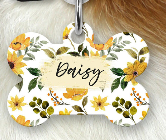 Floral Dog Name Tag, Dog Tag for girl dog, Personalized Pet ID Tag - Wags and Willows 