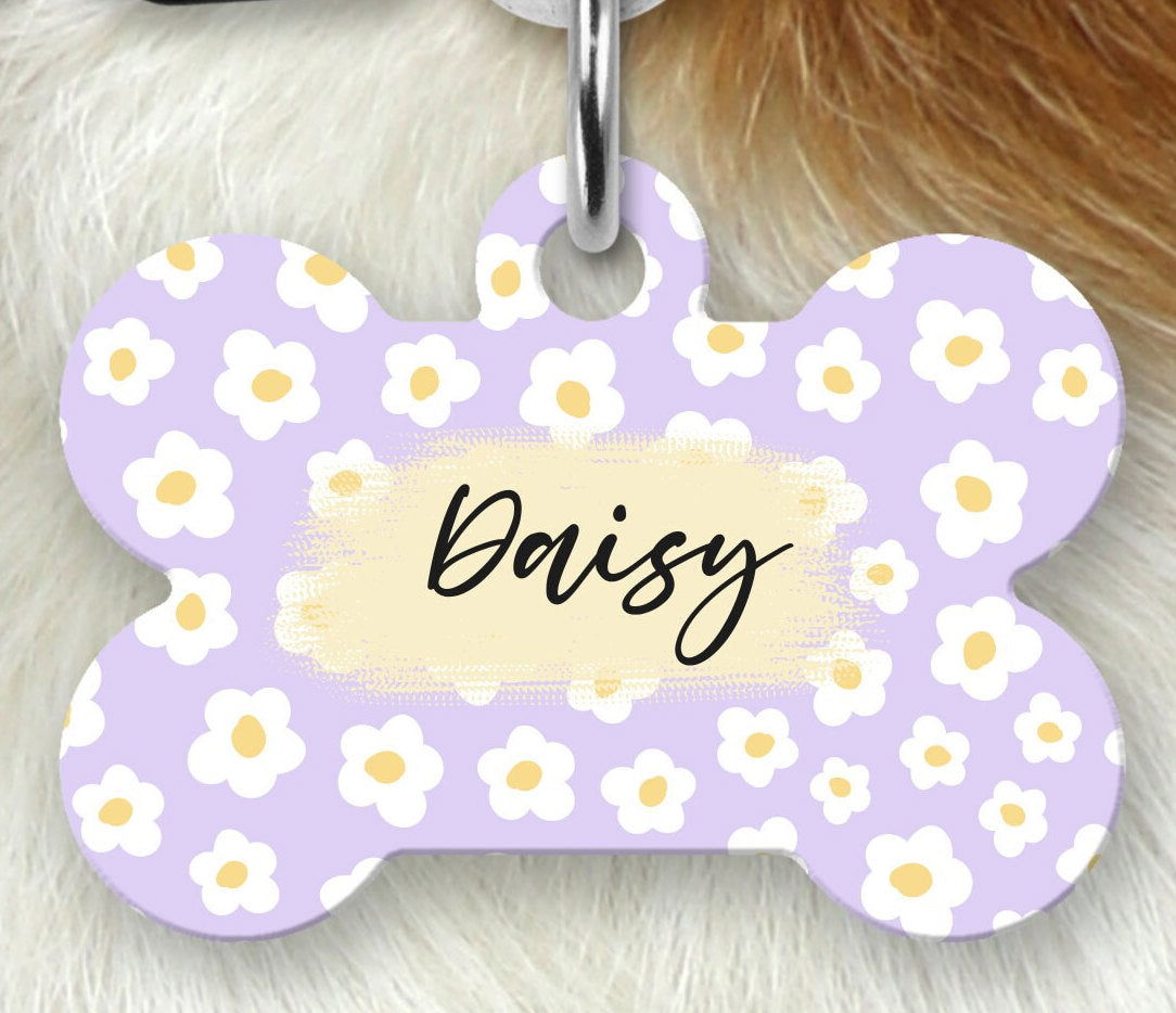 Floral Dog Name Tag, Dog Tag for girl dog, Personalized Pet ID Tag - Wags and Willows 