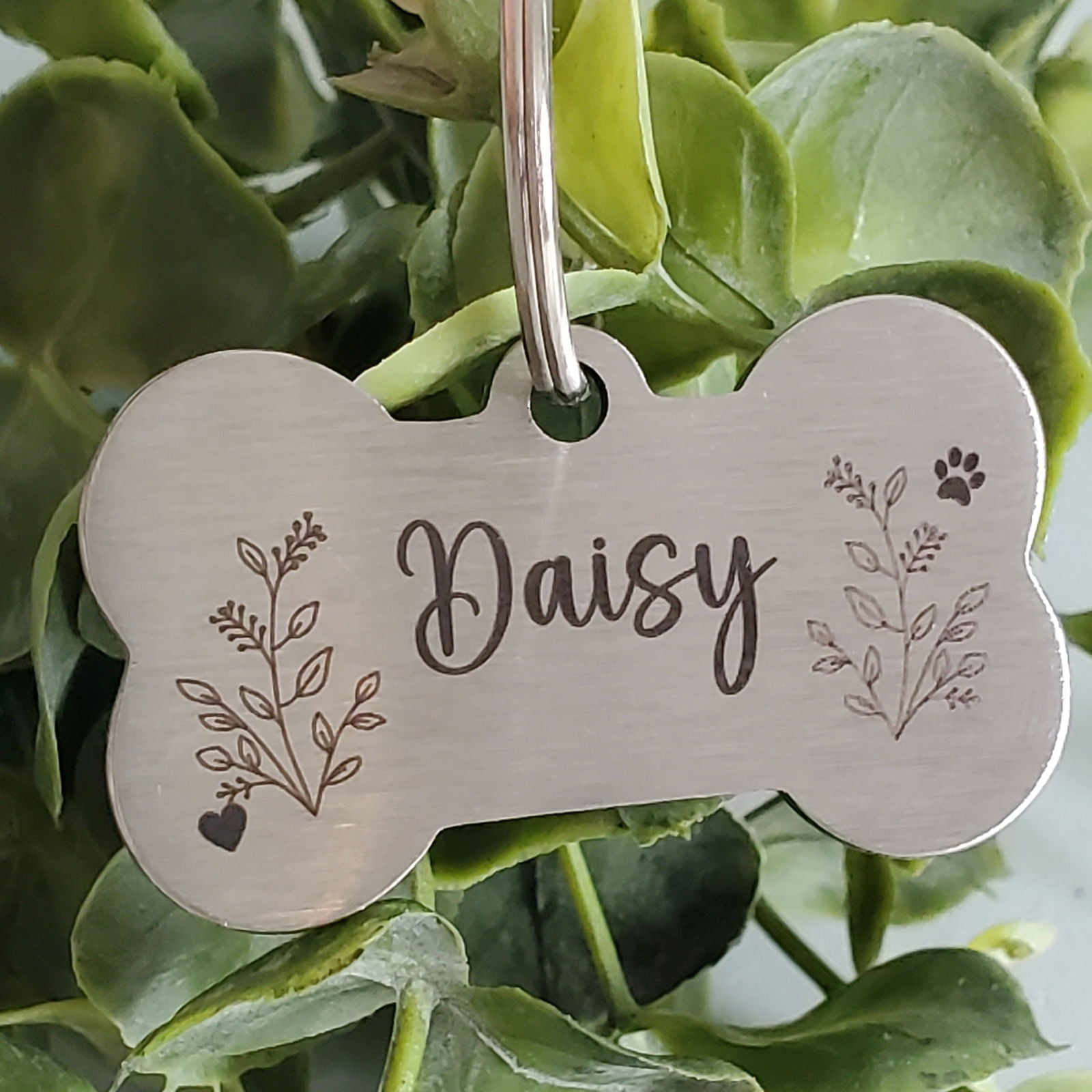 Personalized Dog Name Tag, Dog Tag for girl dog, Personalized Pet ID Tag, engraved stainless steel dog tag - Wags and Willows 