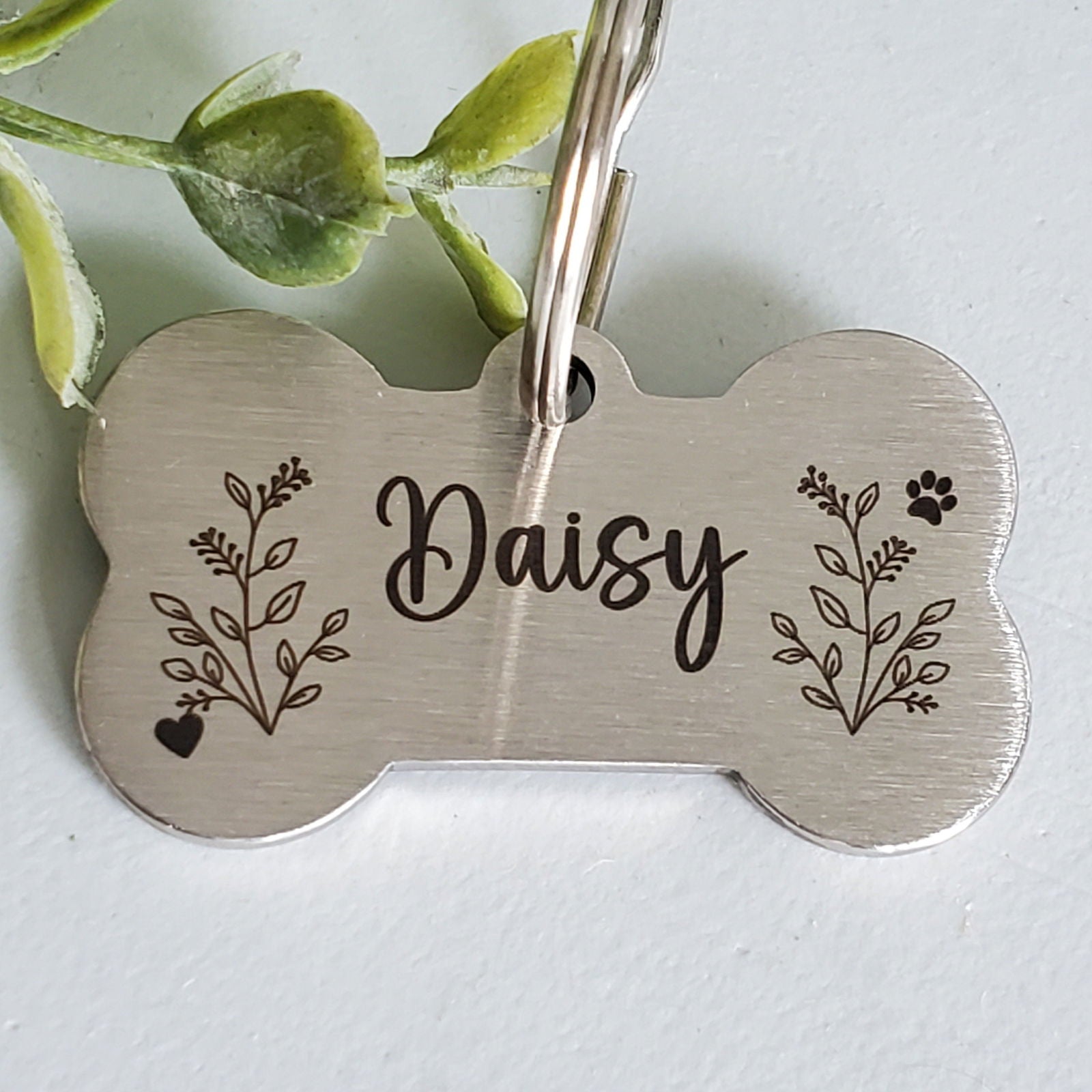 Personalized Dog Name Tag, Dog Tag for girl dog, Personalized Pet ID Tag, engraved stainless steel dog tag - Wags and Willows 