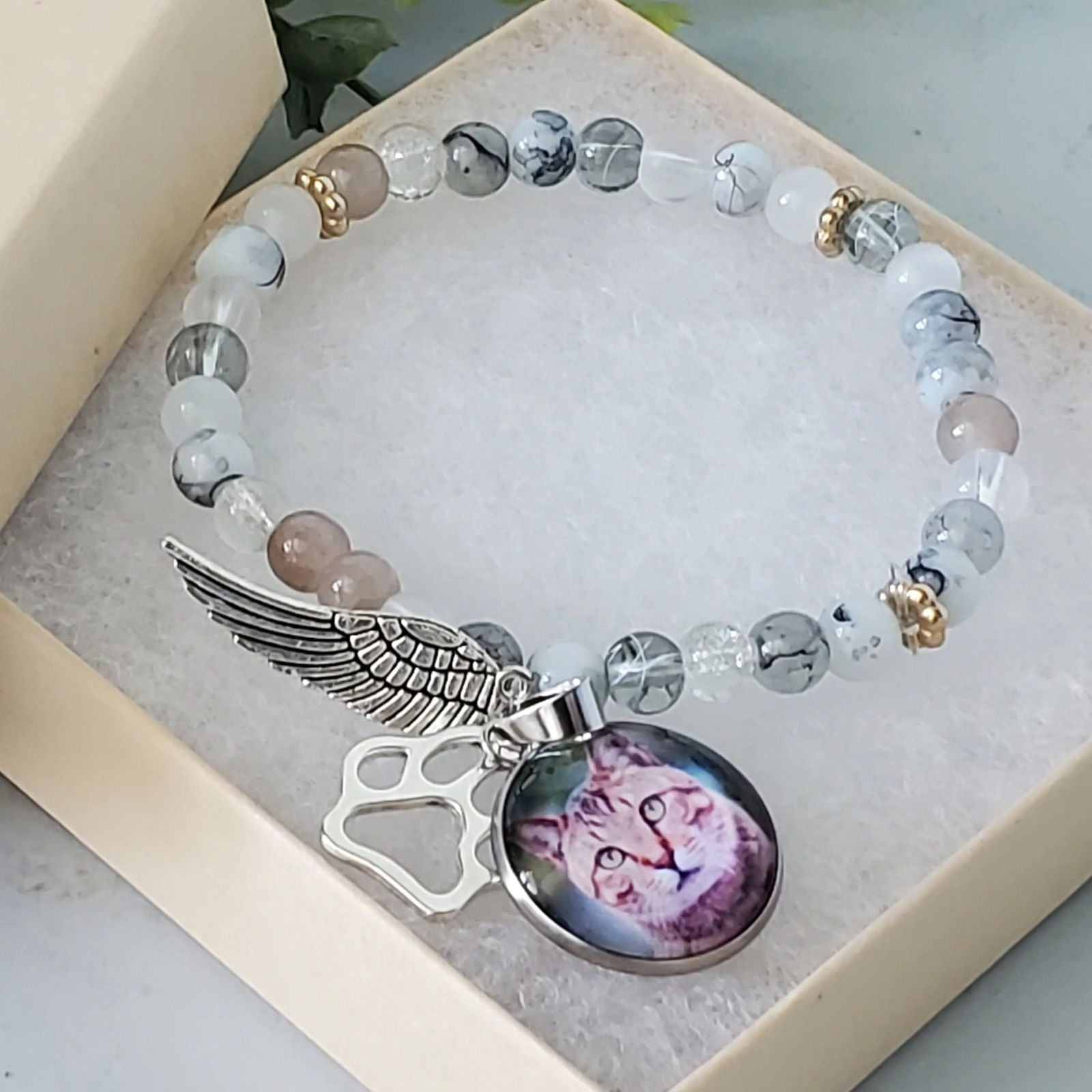 Pet Memorial Beaded Bracelet, Pet Memorial Jewelry, Dog Memorial Jewelry, Cat Memorial Jewelry - Wags and Willows 