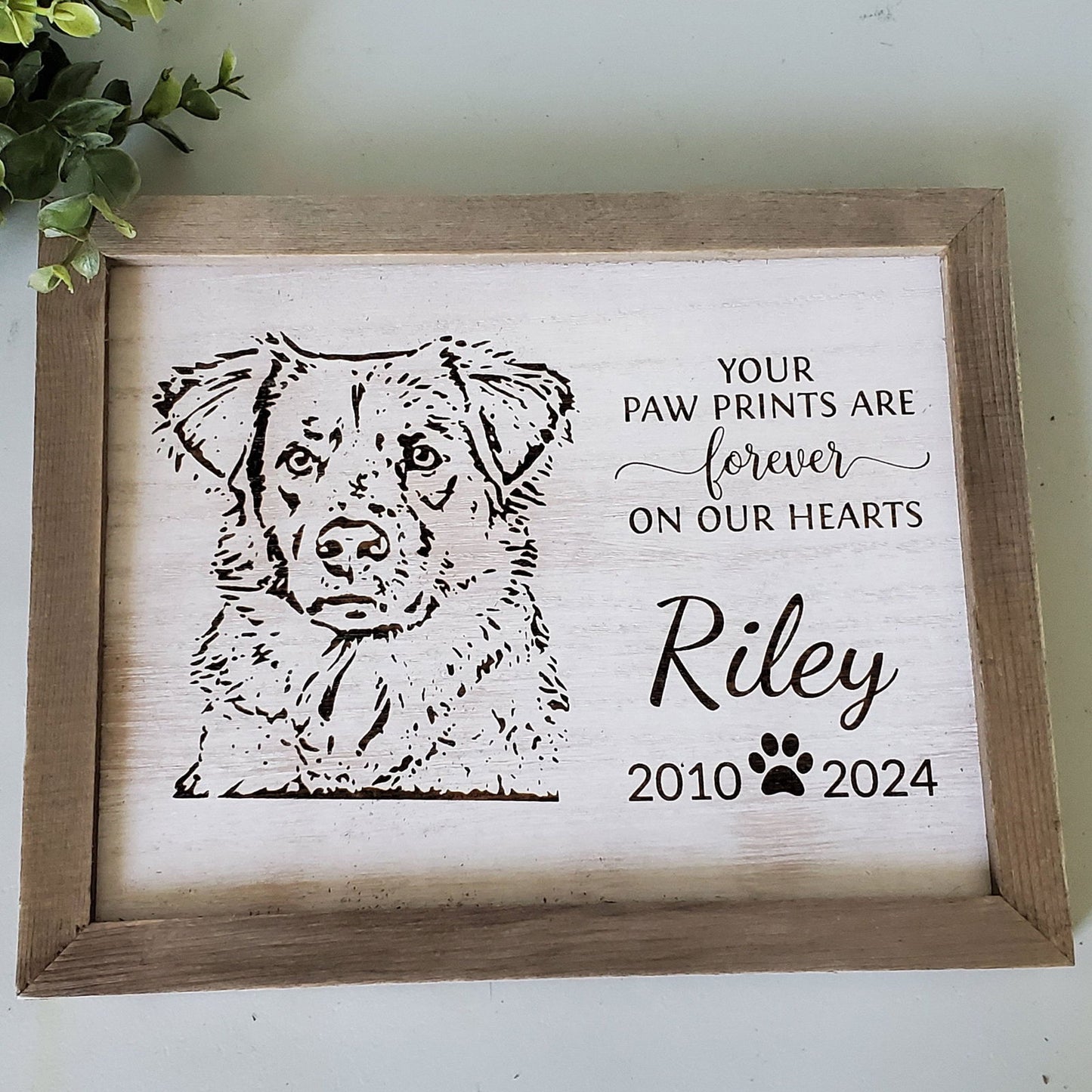 Pet Memorial Plaque, Pet Memorial Gift, Custom Pet Portrait engraved wood sign, Dog Memorial  Portrait,  Cat Memorial  Portrait - Wags and Willows 