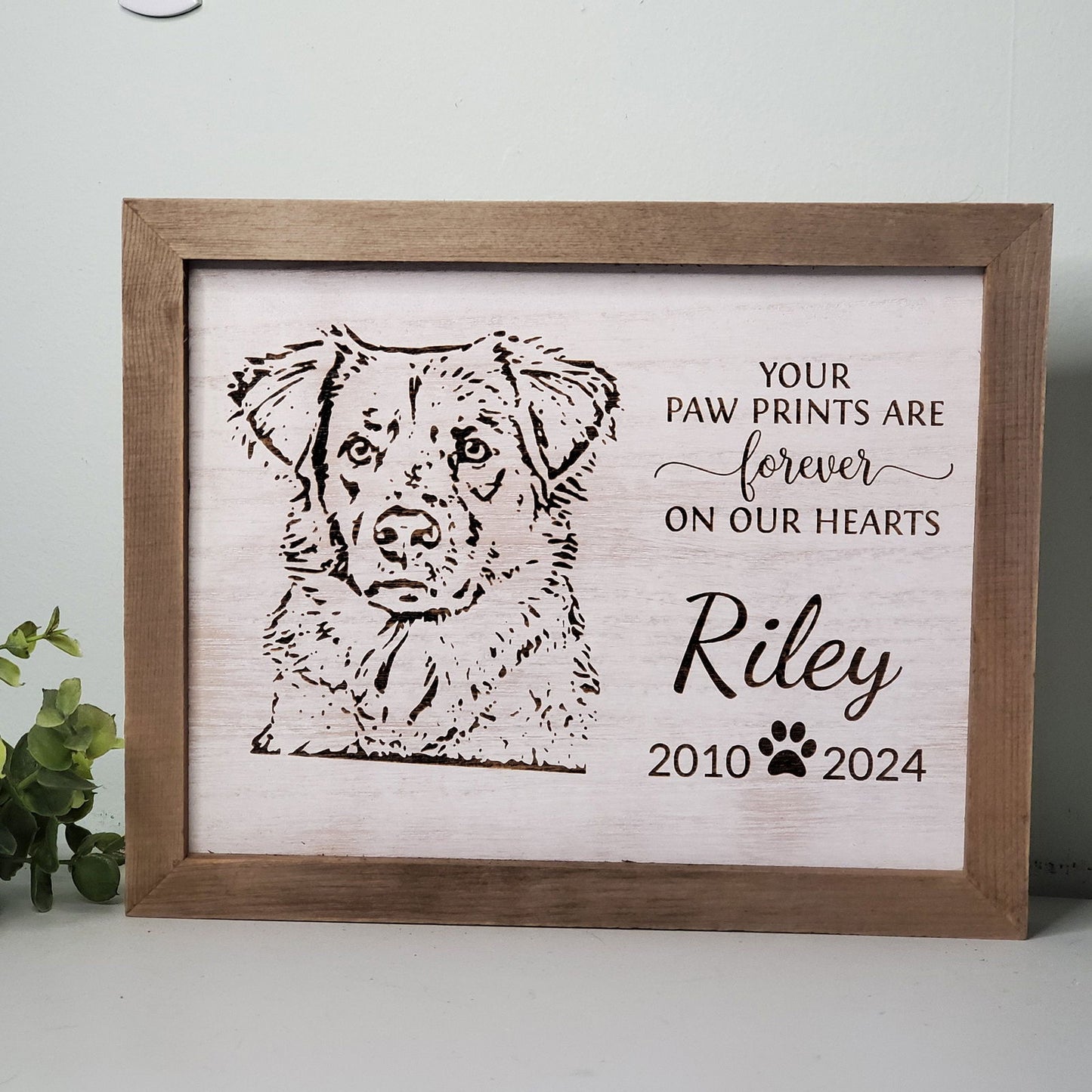 Pet Memorial Plaque, Pet Memorial Gift, Custom Pet Portrait engraved wood sign, Dog Memorial  Portrait,  Cat Memorial  Portrait - Wags and Willows 