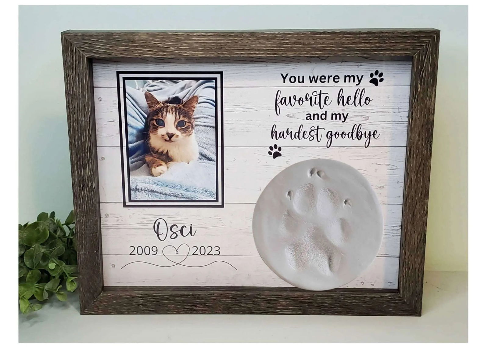 Pet Memorial Shadowbox for pawprint - Wags and Willows 