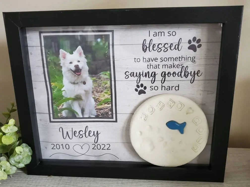 Pet Memorial Shadowbox for pawprint - Wags and Willows 