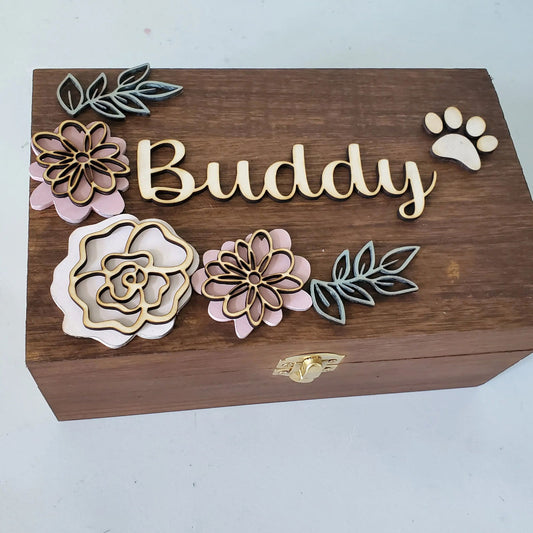 Pet Urn for dogs, pet urn for cats, Pet Memorial Box, pet urn with flowers, Large Dog Urn, Memory Box for pet - Wags and Willows 
