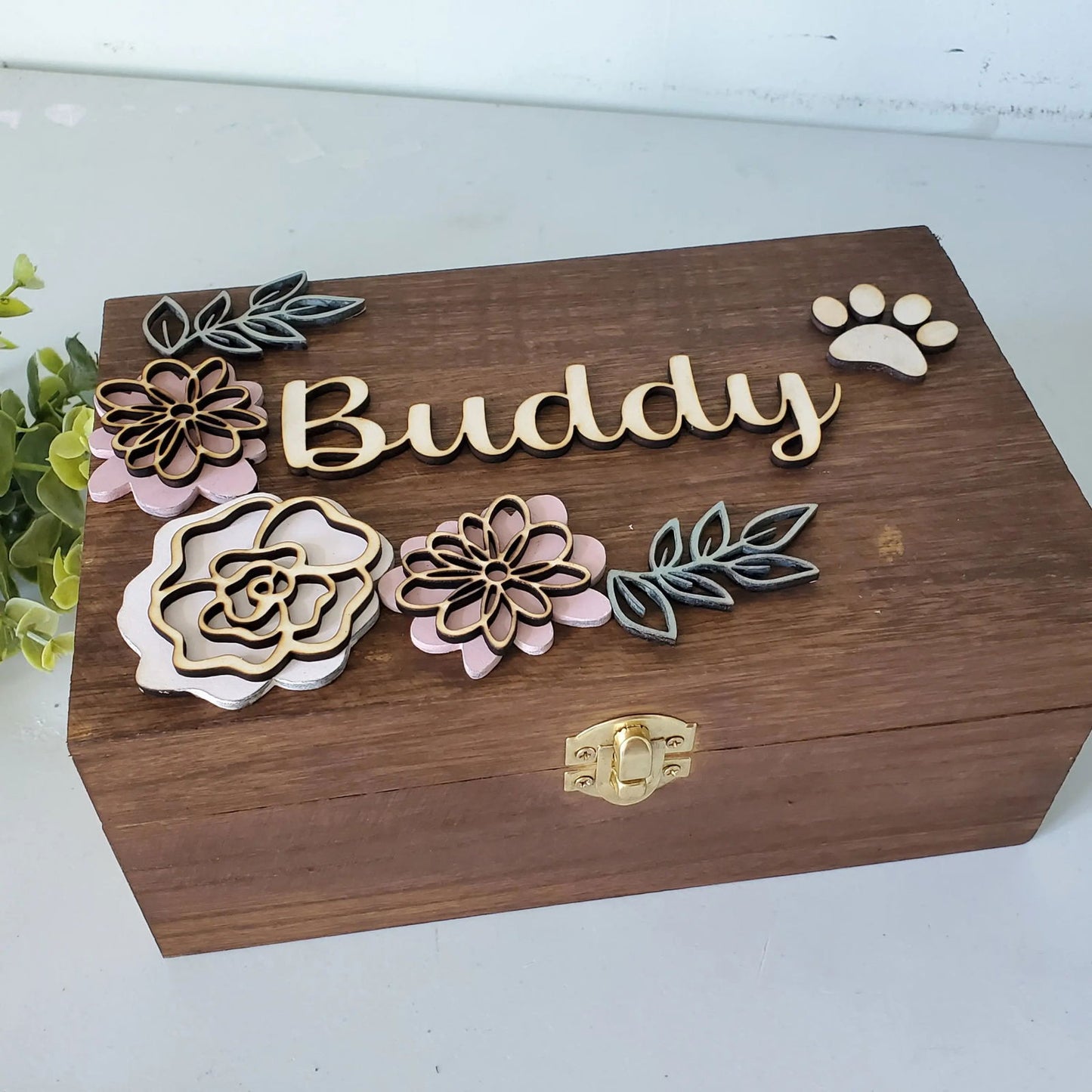 Pet Urn for dogs, pet urn for cats, Pet Memorial Box, pet urn with flowers, Large Dog Urn, Memory Box for pet - Wags and Willows 