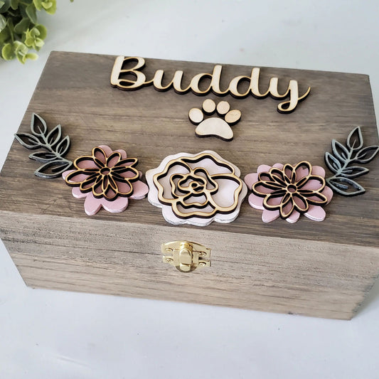 Pet Urn for dogs, pet urn for cats, Pet Memorial Box, pet urn with flowers, Large Dog Urn, Memory Box for pet - Wags and Willows 