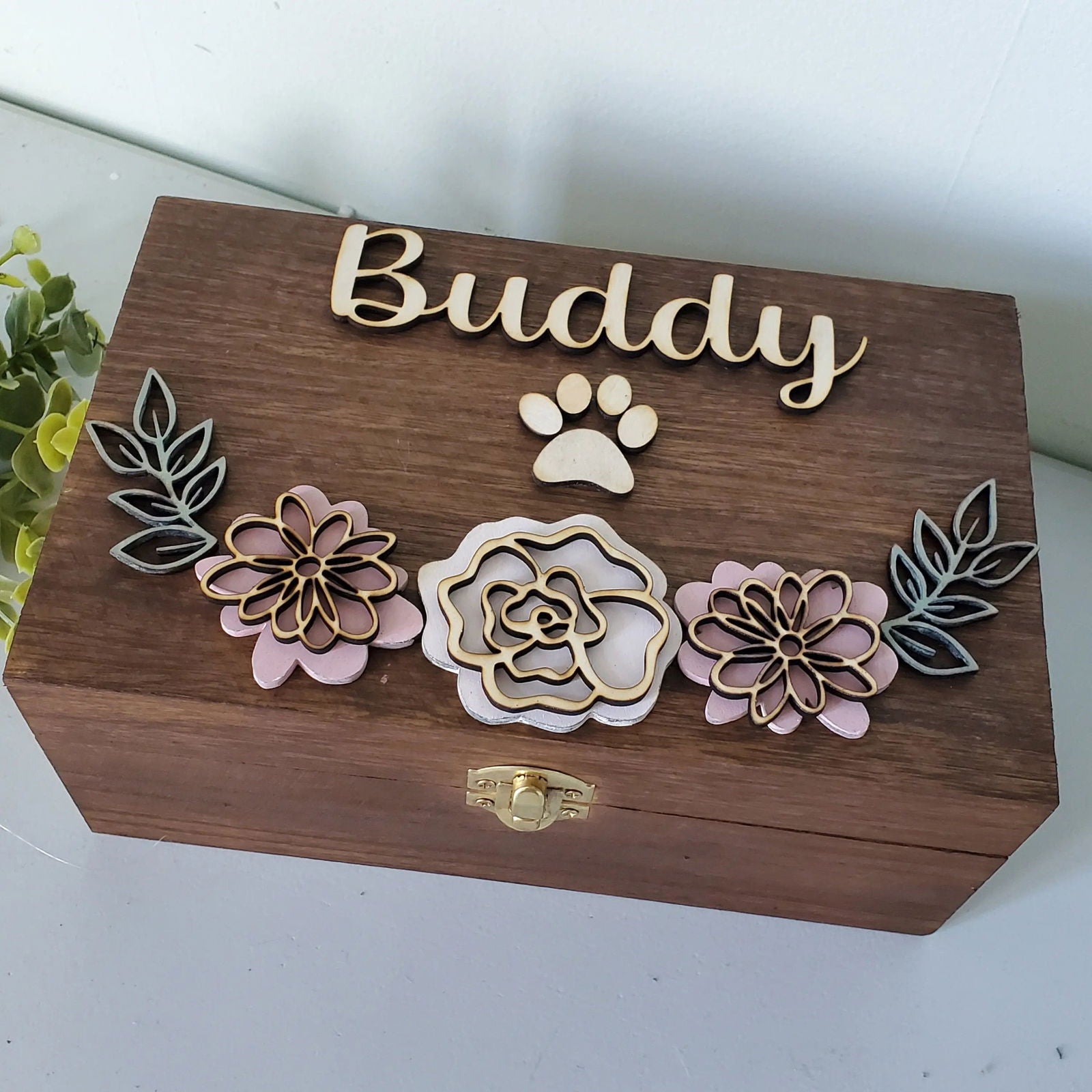 Pet Urn for dogs, pet urn for cats, Pet Memorial Box, pet urn with flowers, Large Dog Urn, Memory Box for pet - Wags and Willows 